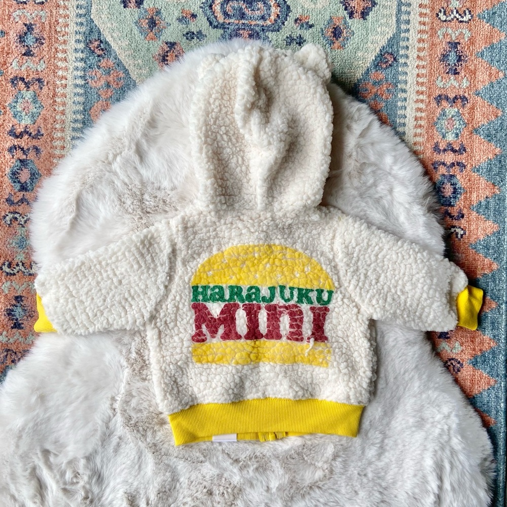 Harajuku Mini faux sherpa hoodie bear zip jacket hamburger graphic baby 6 months